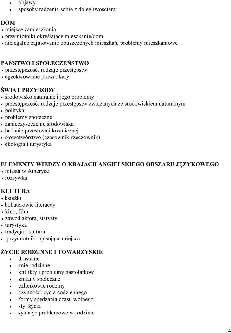 polityka problemy społeczne zanieczyszczenie środowiska badanie przestrzeni kosmicznej słowotwórstwo (czasownik-rzeczownik) ekologia i turystyka ELEMENTY WIEDZY O KRAJACH ANGIELSKIEGO OBSZARU