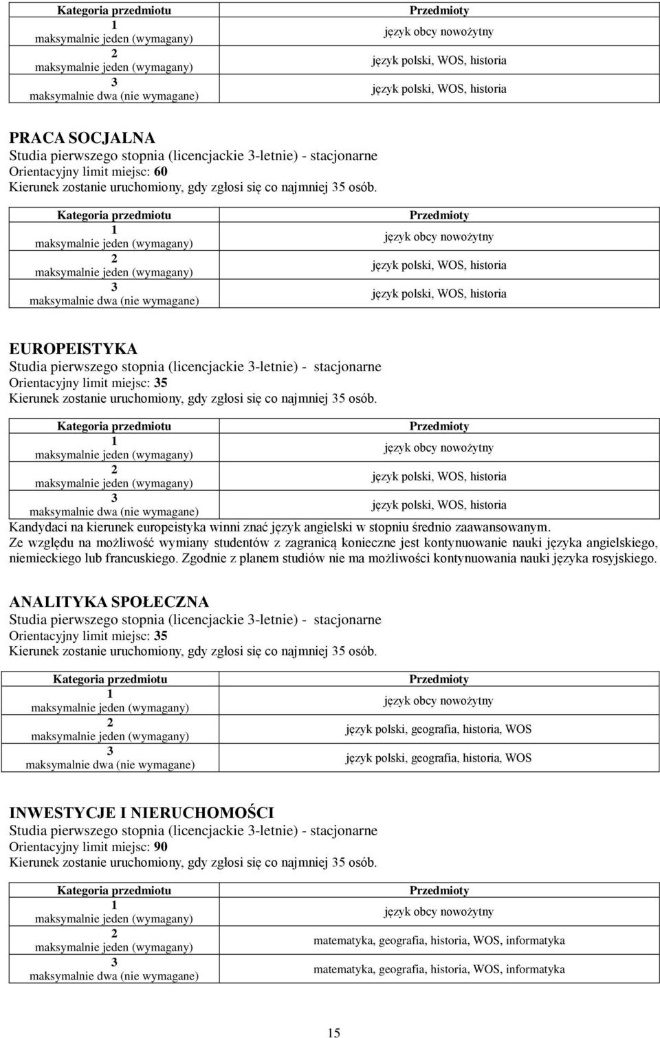 język polski, WOS, historia język polski, WOS, historia EUROPEISTYKA Studia pierwszego stopnia (licencjackie -letnie) - stacjonarne Orientacyjny limit miejsc: 5 Kierunek zostanie uruchomiony, gdy 