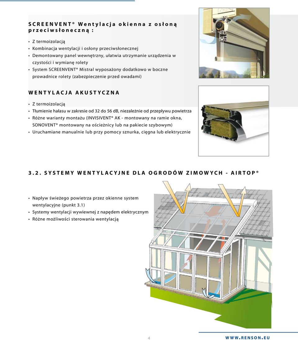 N A Z termoizolacją Tłumienie hałasu w zakresie od 32 do 56 db, niezależnie od przepływu powietrza Różne warianty montażu (INVISIVENT AK - montowany na ramie okna, SONOVENT montowany na ościeżnicy