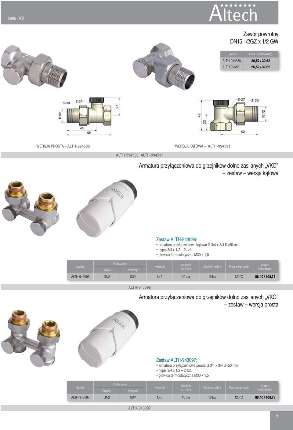 głowica termostatyczna M30 x 1,5 Kvs m 3 /h Ciśnienie nominalne Ciśnienie próbne Maks. temp.