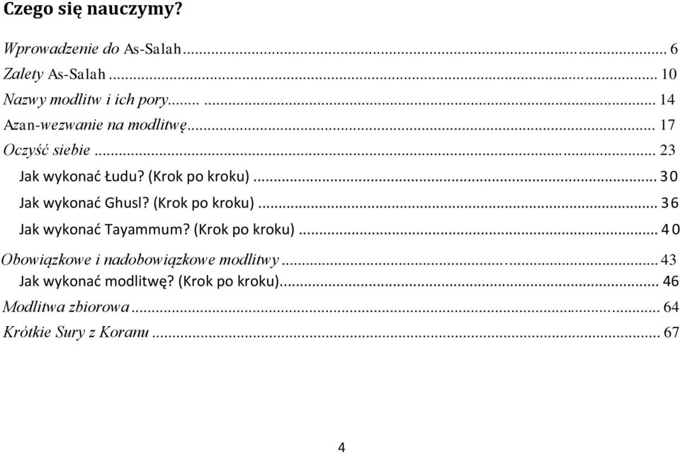 .. 30 Jak wykonać Ghusl? (Krok po kroku)... 36 Jak wykonać Tayammum? (Krok po kroku)... 4 0 Obowiązkowe i nadobowiązkowe modlitwy.