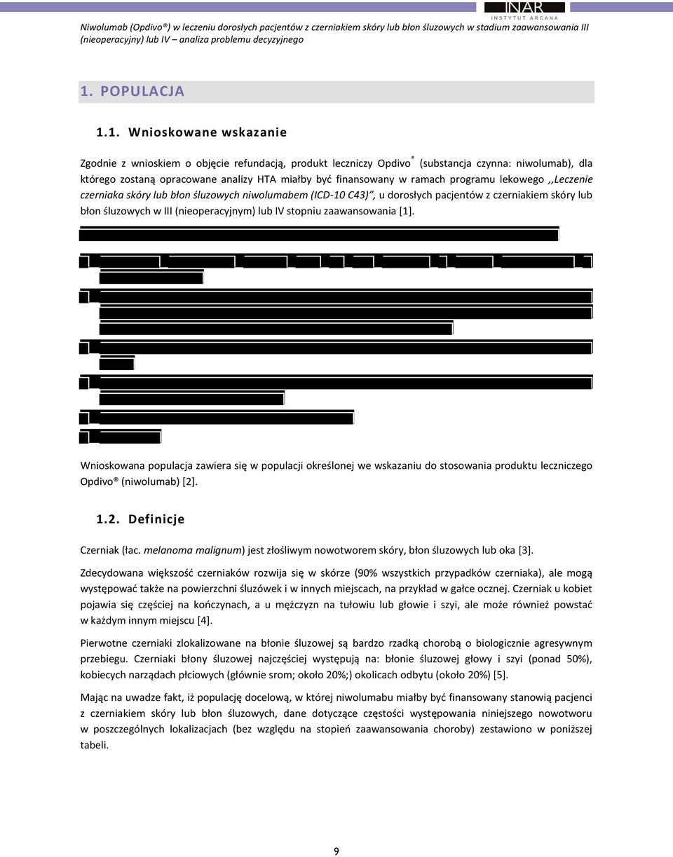 1. Wnioskowane wskazanie Zgodnie z wnioskiem o objęcie refundacją, produkt leczniczy Opdivo (substancja czynna: niwolumab), dla którego zostaną opracowane analizy HTA miałby byd finansowany w ramach