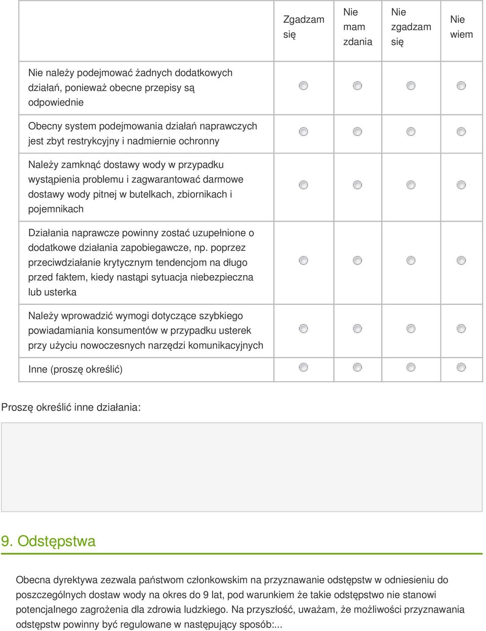 działania zapobiegawcze, np.