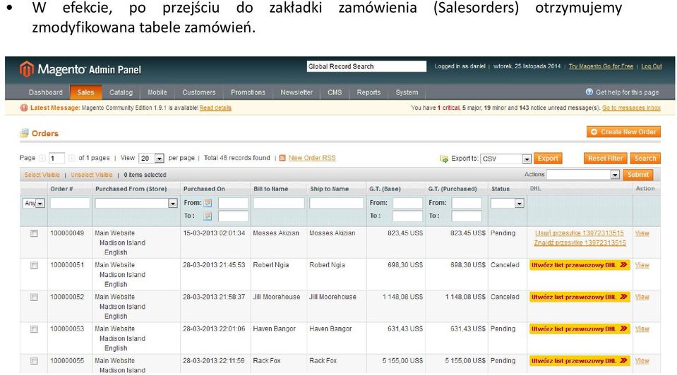 (Salesorders) otrzymujemy