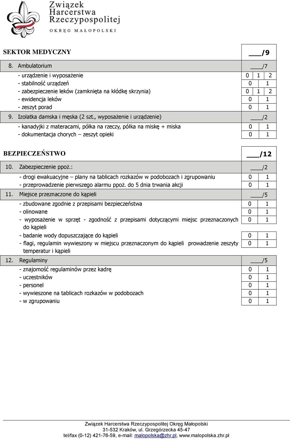Zabezpieczenie ppoż.: /2 - drogi ewakuacyjne plany na tablicach rozkazów w podobozach i zgrupowaniu 0 1 - przeprowadzenie pierwszego alarmu ppoż. do 5 dnia trwania akcji 0 1 11.