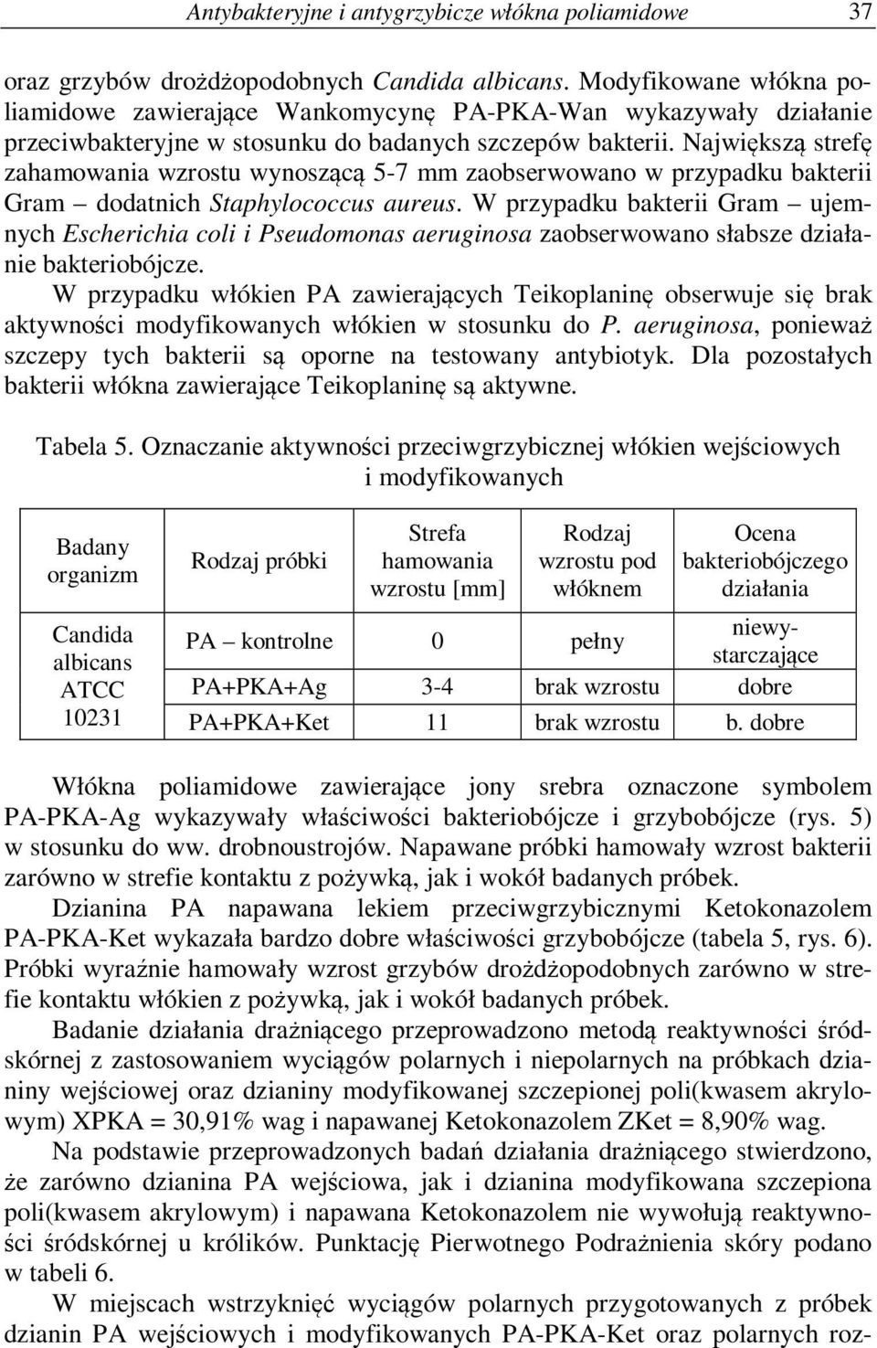 Największą strefę zahamowania wzrostu wynoszącą 5-7 mm zaobserwowano w przypadku bakterii Gram dodatnich Staphylococcus aureus.