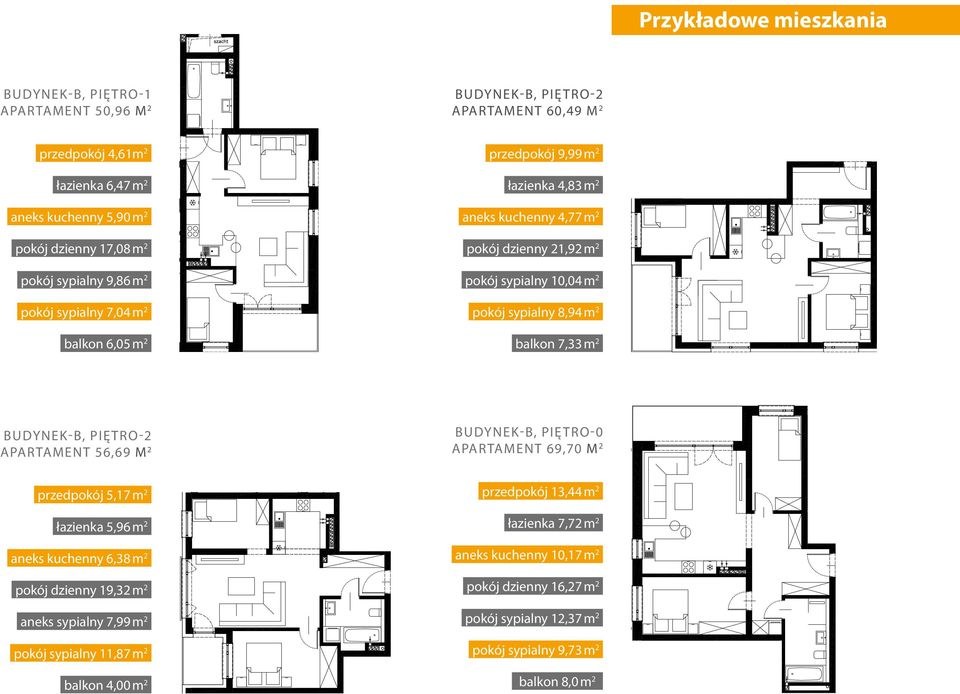 balkon 7,33 m 2 BUDYNEK-B, PIĘTRO-2 APARTAMENT 56,69 m 2 BUDYNEK-B, PIĘTRO-0 APARTAMENT 69,70 m 2 przedpokój 5,17 m 2 łazienka 5,96 m 2 aneks kuchenny 6,38 m 2 pokój dzienny 19,32 m 2 aneks