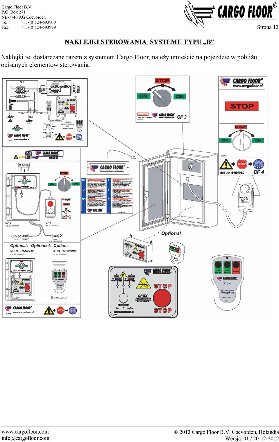 dostarczane razem z systemem Cargo Floor, należy