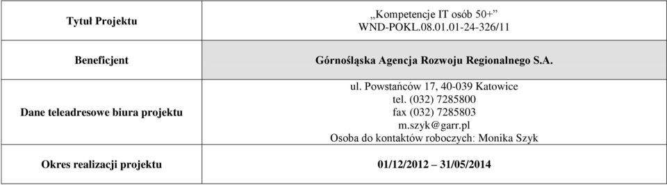 Rozwoju Regionalnego S.A. ul. Powstańców 17, 40-039 Katowice tel.
