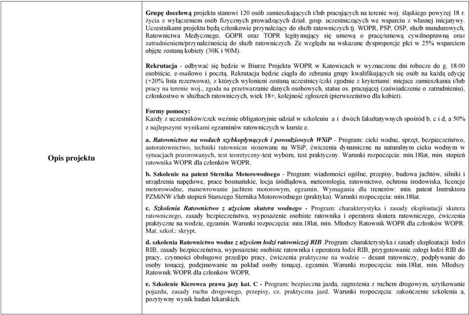 WOPR, PSP, OSP, służb mundurowych, Ratownictwa Medycznego, GOPR oraz TOPR legitymujący się umową o pracę/umową cywilnoprawną oraz zatrudnieniem/przynależnością do służb ratowniczych.