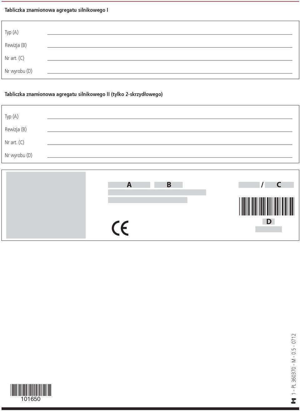 2-skrzydłowego) Typ (A) Rewizja (B) Nr art.