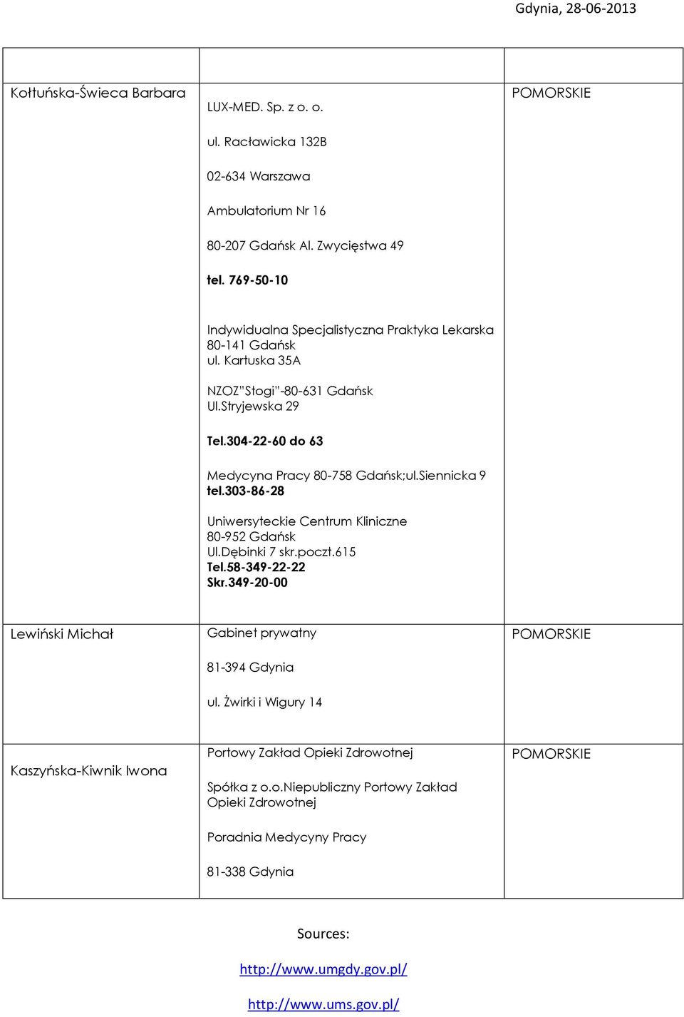 303-86-28 Uniwersyteckie Centrum Kliniczne 80-952 Gdańsk Ul.Dębinki 7 skr.poczt.615 Tel.58-349-22-22 Skr.