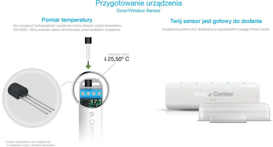 Przygotowanie urz¹dzenia Door/Window Sensor Twój sensor jest gotowy do dodania Urządzenie powinno być