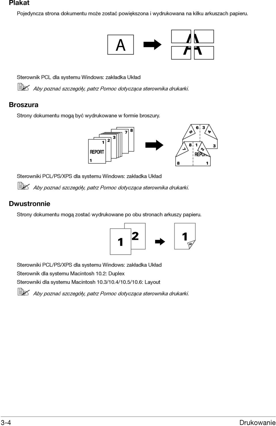 REPORT REPORT Sterowniki PCL/PS/XPS dla systemu Windows: zakładka Układ Aby poznać szczegóły, patrz Pomoc dotycząca sterownika drukarki.