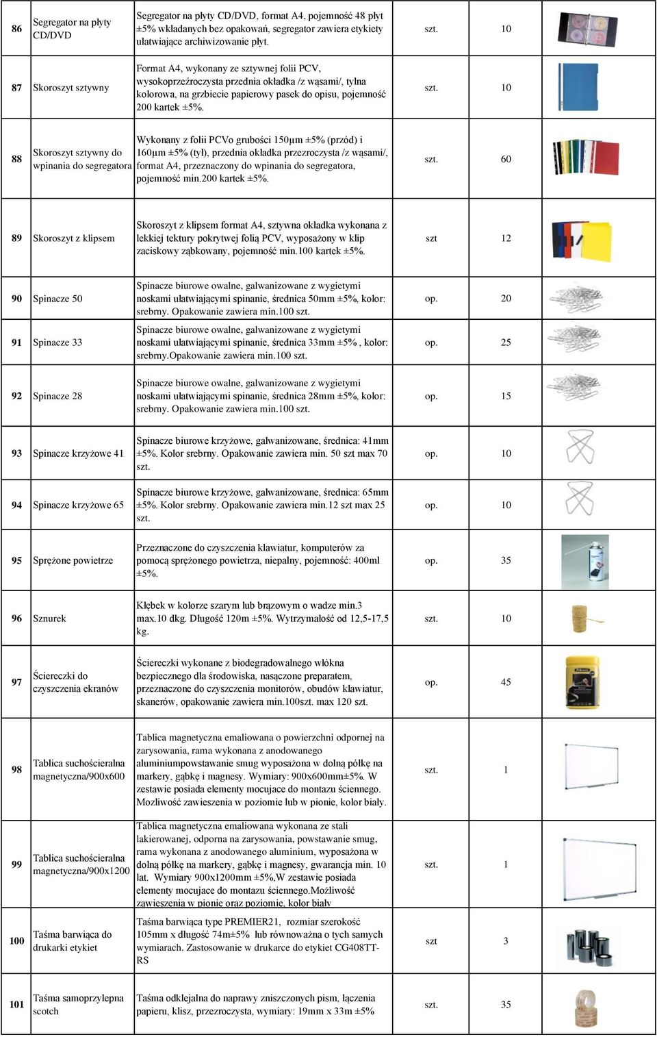 88 Wykonany z folii PCVo grubości 150µm ±5% (przód) i Skoroszyt sztywny do 160µm ±5% (tył), przednia okładka przezroczysta /z wąsami/, wpinania do segregatora format A4, przeznaczony do wpinania do