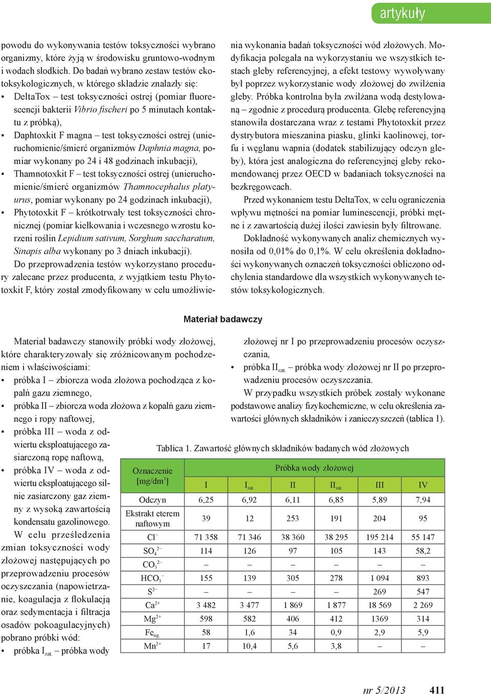 próbką), Daphtoxkit F magna test toksyczności ostrej (unieruchomienie/śmierć organizmów Daphnia magna, pomiar wykonany po 24 i 48 godzinach inkubacji), Thamnotoxkit F test toksyczności ostrej
