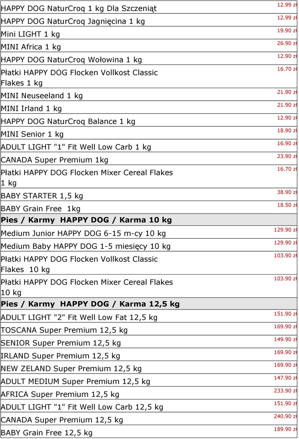 kg BABY STARTER 1,5 kg BABY Grain Free 1kg Pies / Karmy HAPPY DOG / Karma 10 kg Medium Junior HAPPY DOG 6-15 m-cy 10 kg Medium Baby HAPPY DOG 1-5 miesięcy 10 kg Płatki HAPPY DOG Flocken Vollkost