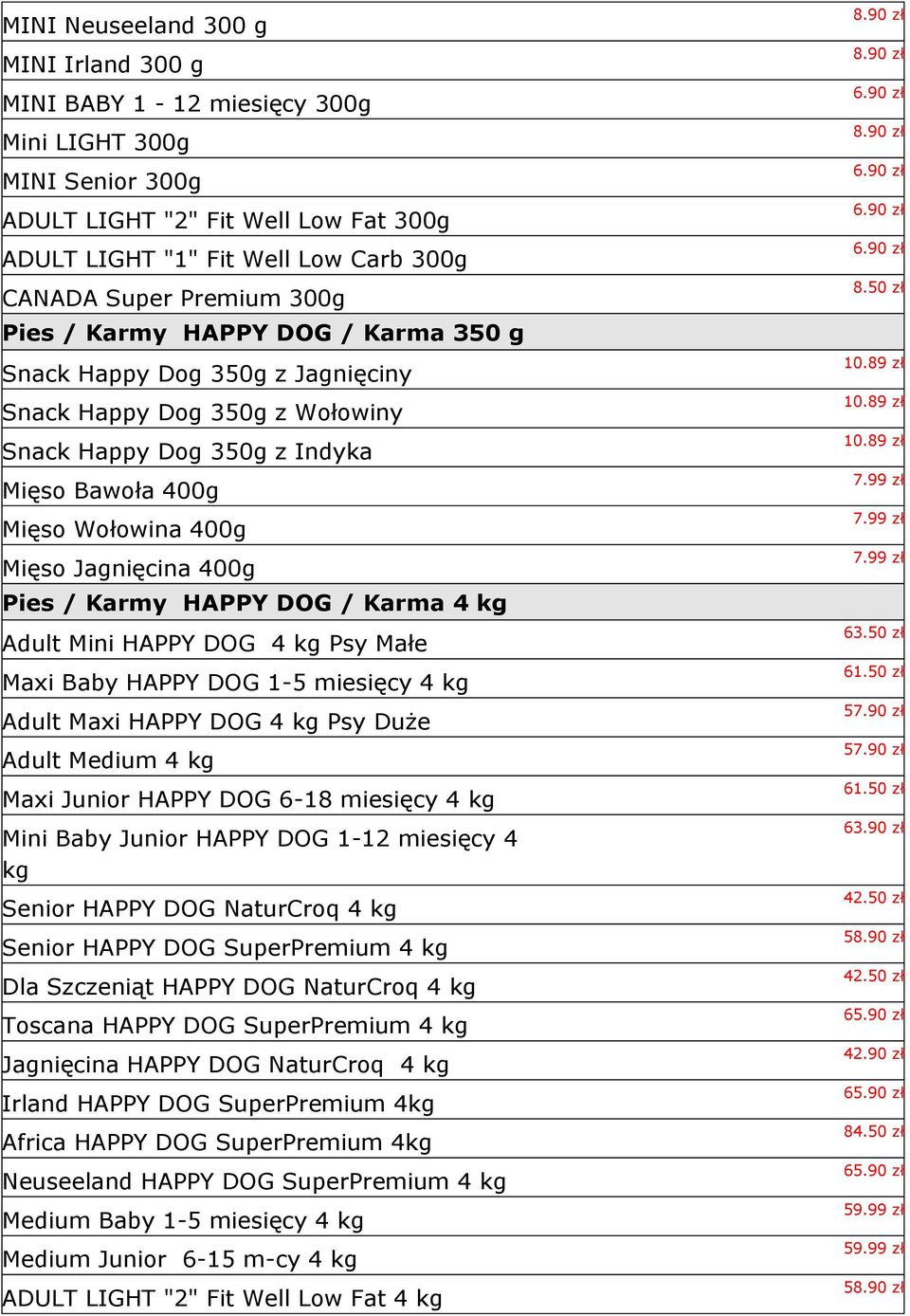 Pies / Karmy HAPPY DOG / Karma 4 kg Adult Mini HAPPY DOG 4 kg Psy Małe Maxi Baby HAPPY DOG 1-5 miesięcy 4 kg Adult Maxi HAPPY DOG 4 kg Psy Duże Adult Medium 4 kg Maxi Junior HAPPY DOG 6-18 miesięcy 4