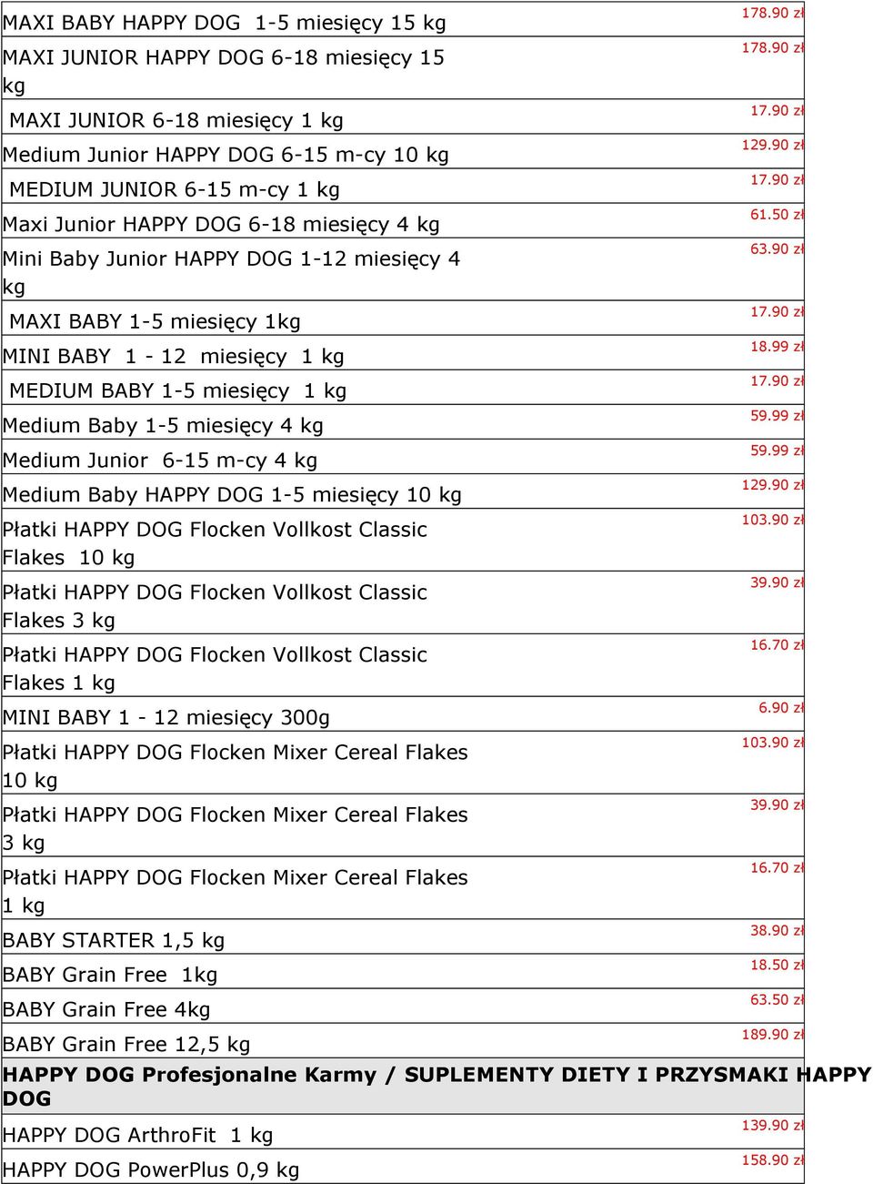 6-15 m-cy 4 kg Medium Baby HAPPY DOG 1-5 miesięcy 10 kg Płatki HAPPY DOG Flocken Vollkost Classic Flakes 10 kg Płatki HAPPY DOG Flocken Vollkost Classic Flakes 3 kg Płatki HAPPY DOG Flocken Vollkost