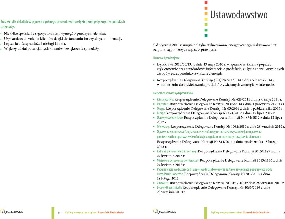 unijna polityka etykietowania energetycznego realizowana jest za pomocą poniższych zapisów prawnych. Ramowe i przekrojowe yrektywa 2010/30/U z dnia 19 maja 2010 r.