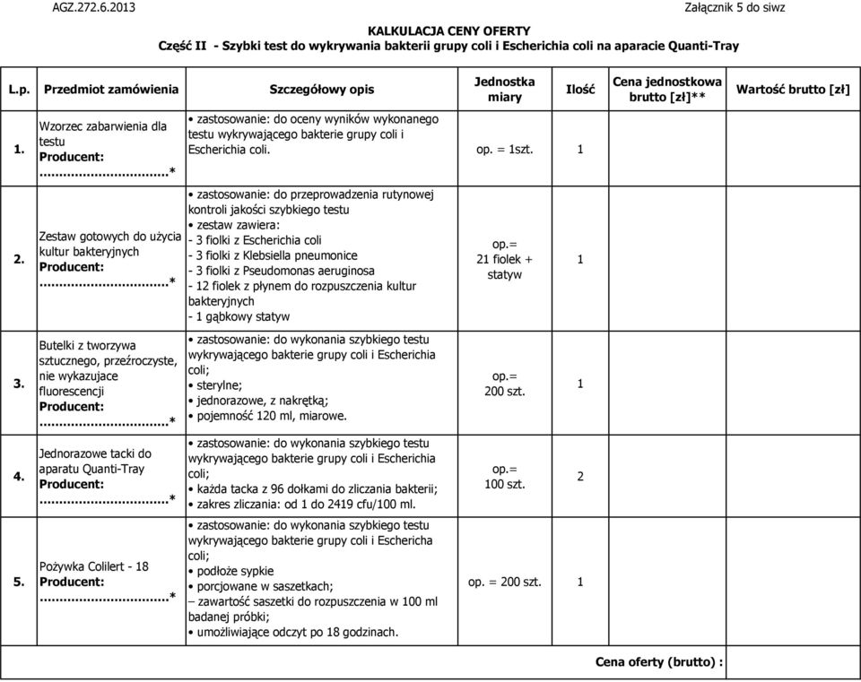 Colilert - 18 zastosowanie: do oceny wyników wykonanego testu wykrywającego bakterie grupy coli i Escherichia coli. op. = 1szt.