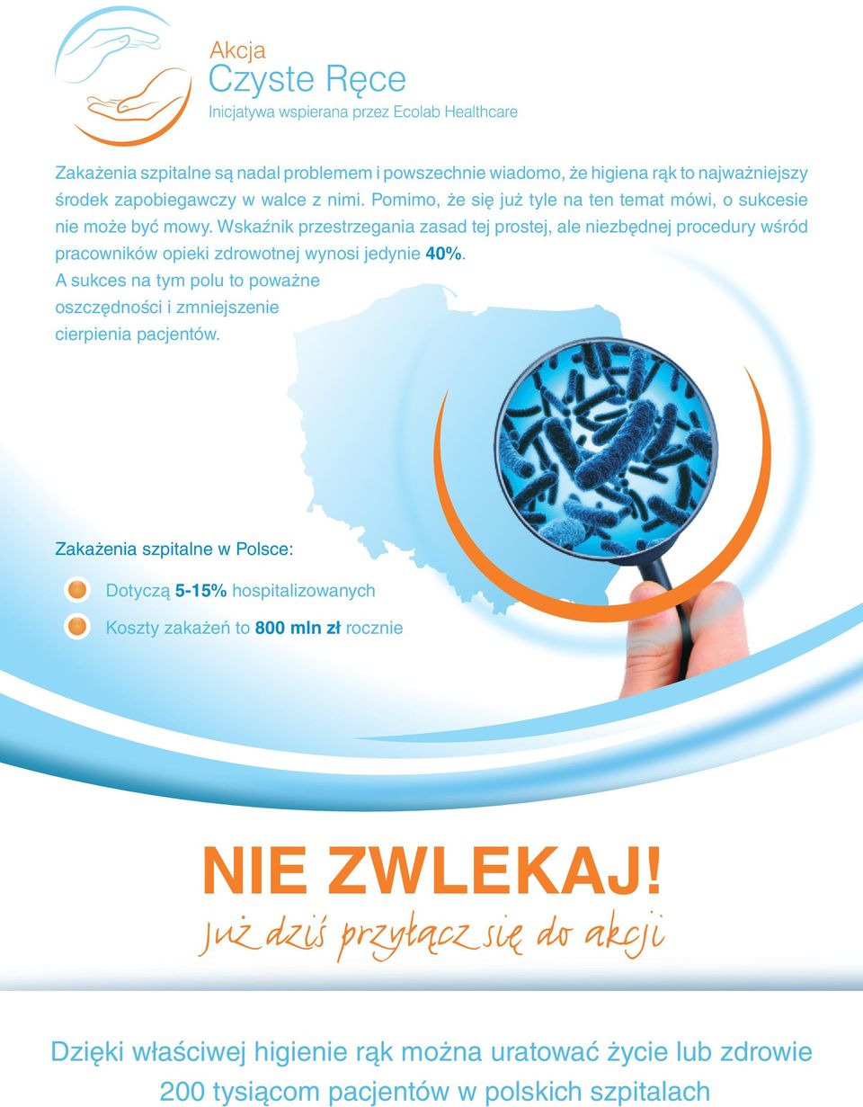 Wskaźnik przestrzegania zasad tej prostej, ale niezbędnej procedury wśród pracowników opieki zdrowotnej wynosi jedynie 40%.