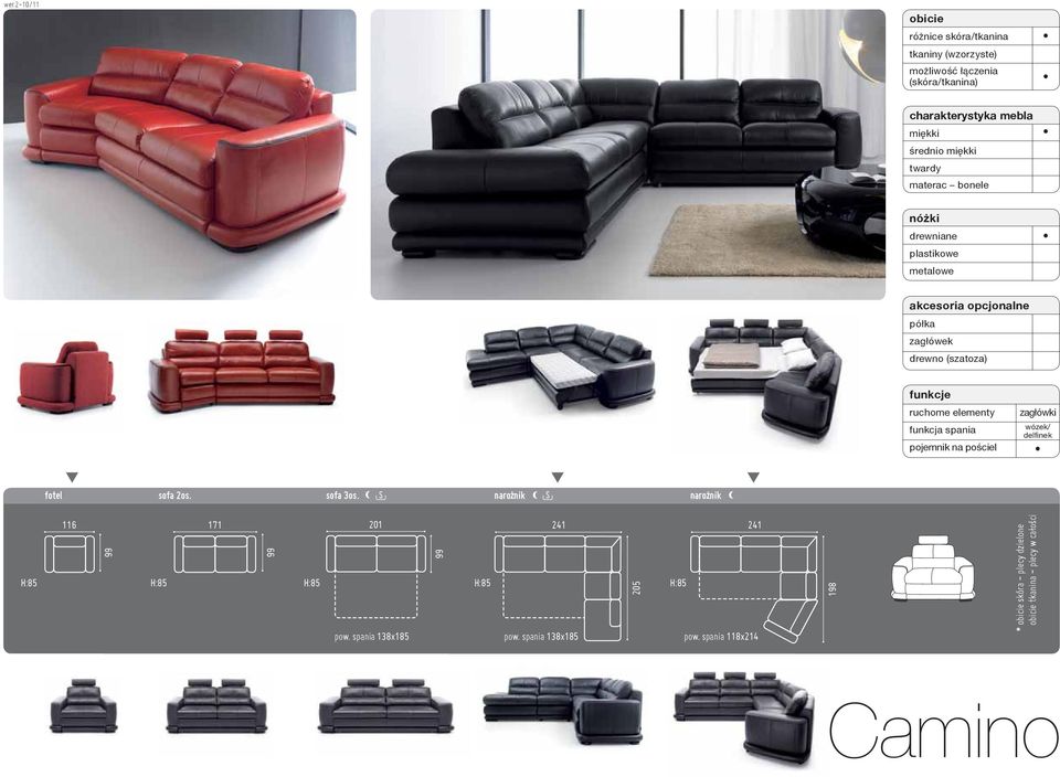 spania pojemnik na pościel zagłówki wózek/ delfi nek fotel sofa 2os. sofa 3os. naro nik naro nik H:85 116 99 H:85 171 99 H:85 201 pow.