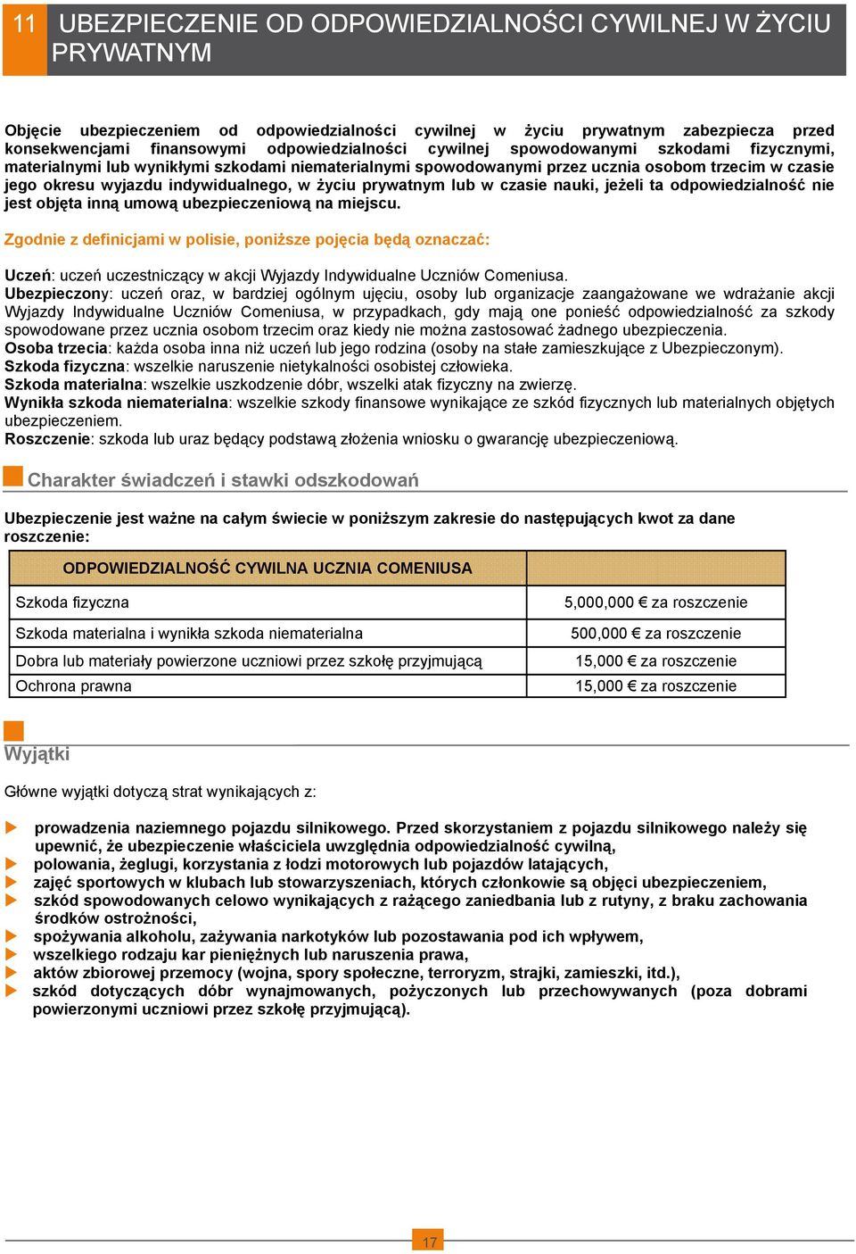 prywatnym lub w czasie nauki, jeżeli ta odpowiedzialność nie jest objęta inną umową ubezpieczeniową na miejscu.