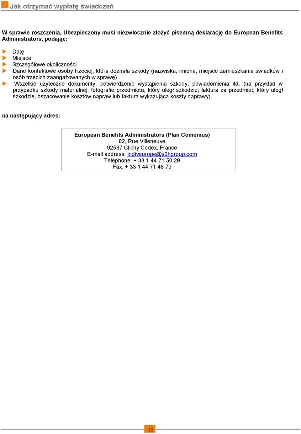 szkody, powiadomienia itd.