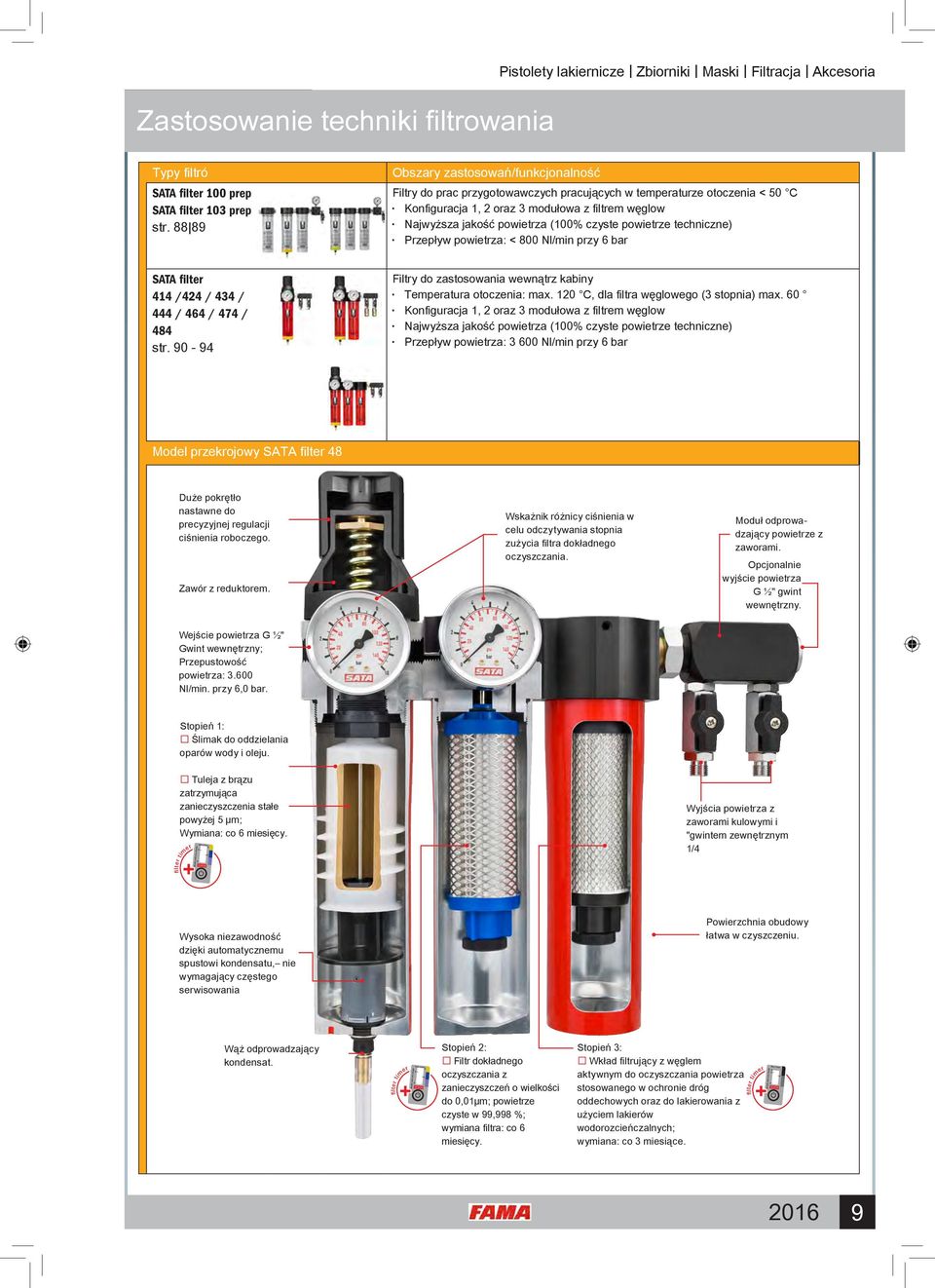czyste powietrze techniczne) Przepływ powietrza: < 800 Nl/min przy 6 bar SATA filter 414 /424 / 434 / 444 / 464 / 474 / 484 str.