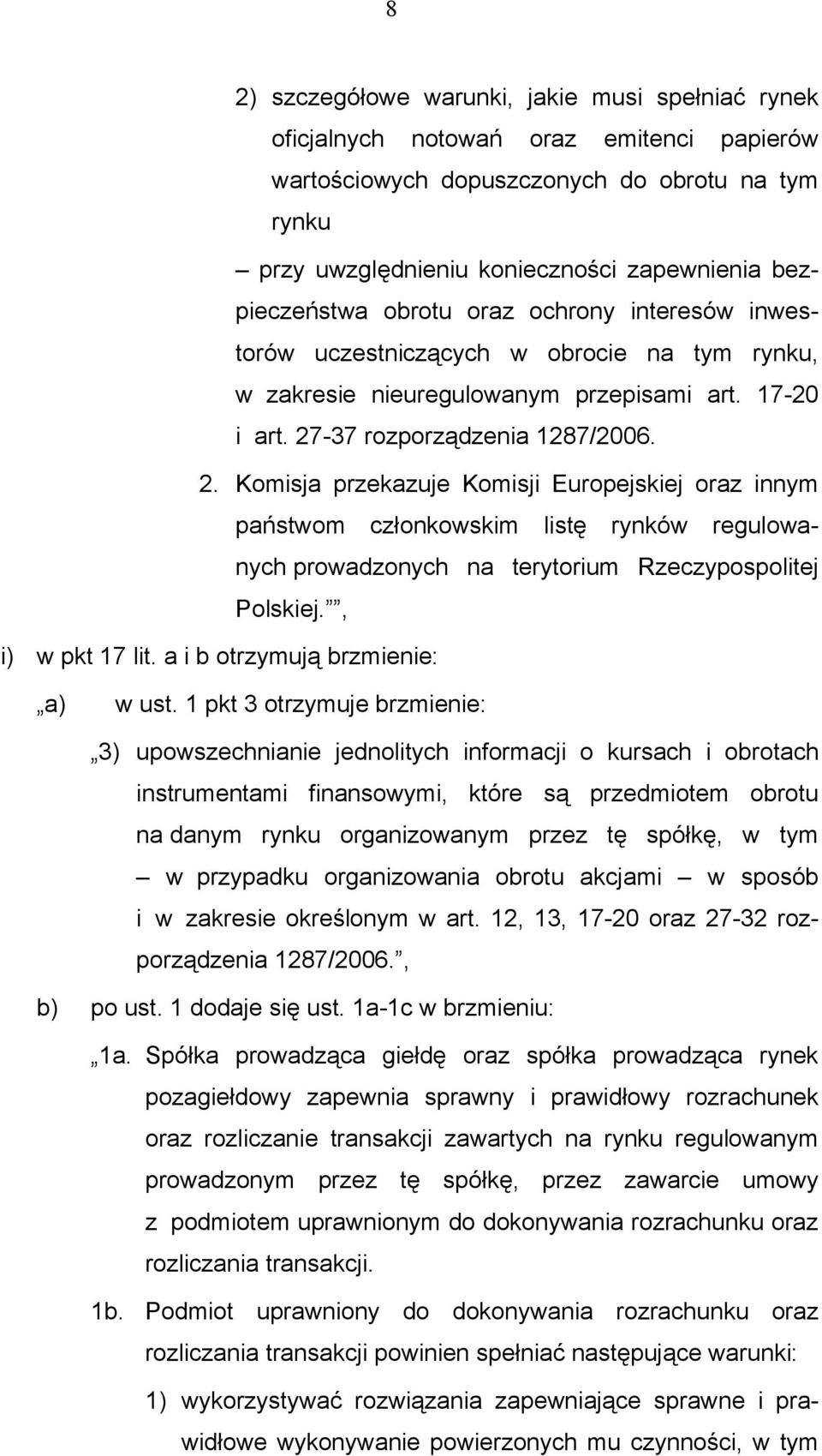 -37 rozporządzenia 1287/2006. 2. Komisja przekazuje Komisji Europejskiej oraz innym państwom członkowskim listę rynków regulowanych prowadzonych na terytorium Rzeczypospolitej Polskiej.