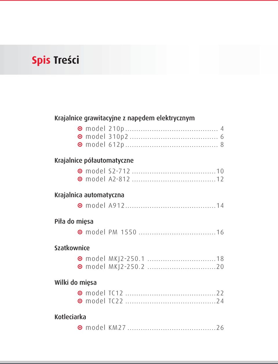 ..12 Krajalnica automatyczna A model A912...14 Piła do mięsa A model PM 1550.