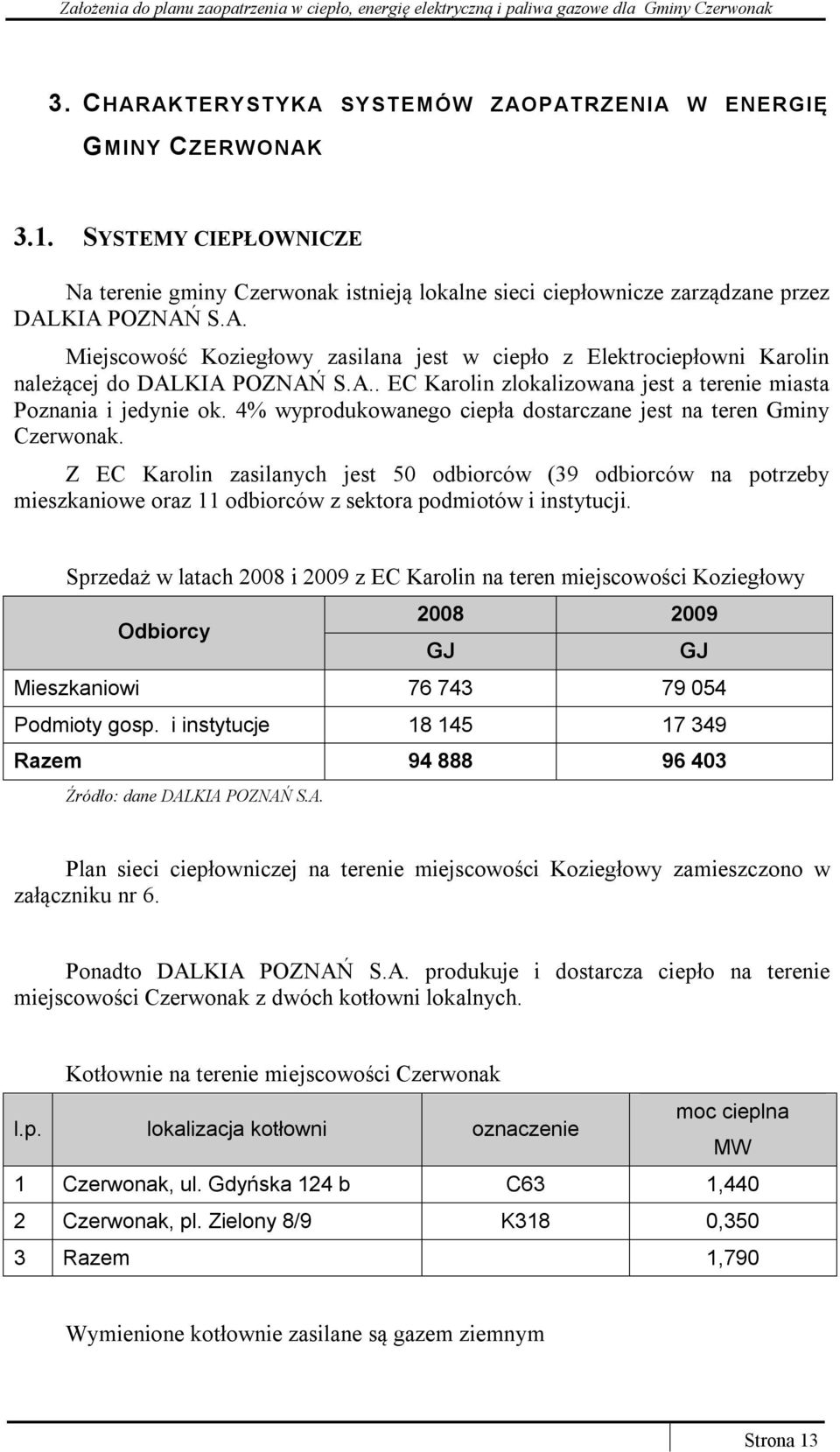 Z EC Karolin zasilanych jest 50 odbiorców (39 odbiorców na potrzeby mieszkaniowe oraz 11 odbiorców z sektora podmiotów i instytucji.