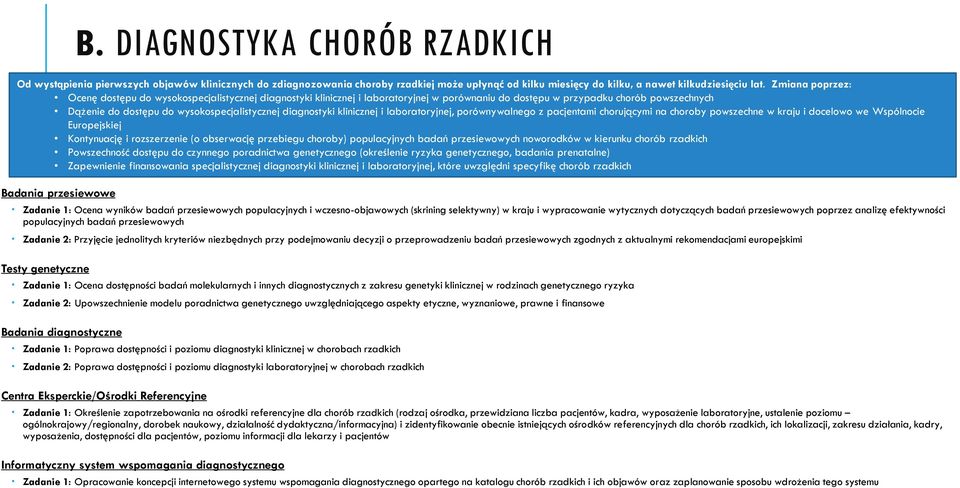Zmiana poprzez: Ocenę dostępu do wysokospecjalistycznej diagnostyki klinicznej i laboratoryjnej w porównaniu do dostępu w przypadku chorób powszechnych Dążenie do dostępu do wysokospecjalistycznej