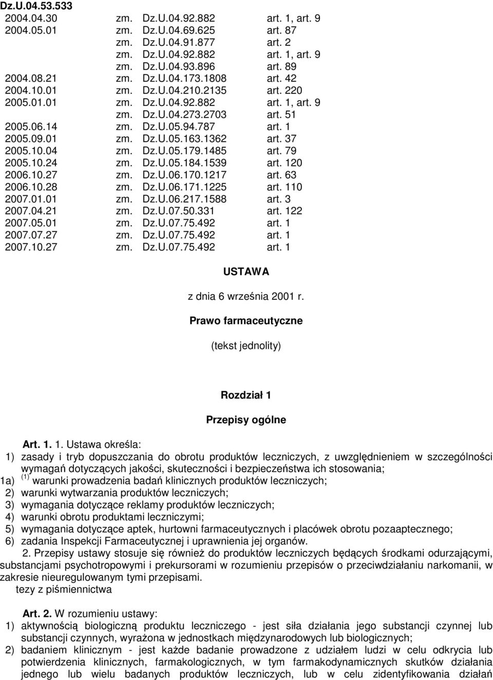 1362 art. 37 2005.10.04 zm. Dz.U.05.179.1485 art. 79 2005.10.24 zm. Dz.U.05.184.1539 art. 120 2006.10.27 zm. Dz.U.06.170.1217 art. 63 2006.10.28 zm. Dz.U.06.171.1225 art. 110 2007.01.01 zm. Dz.U.06.217.1588 art.