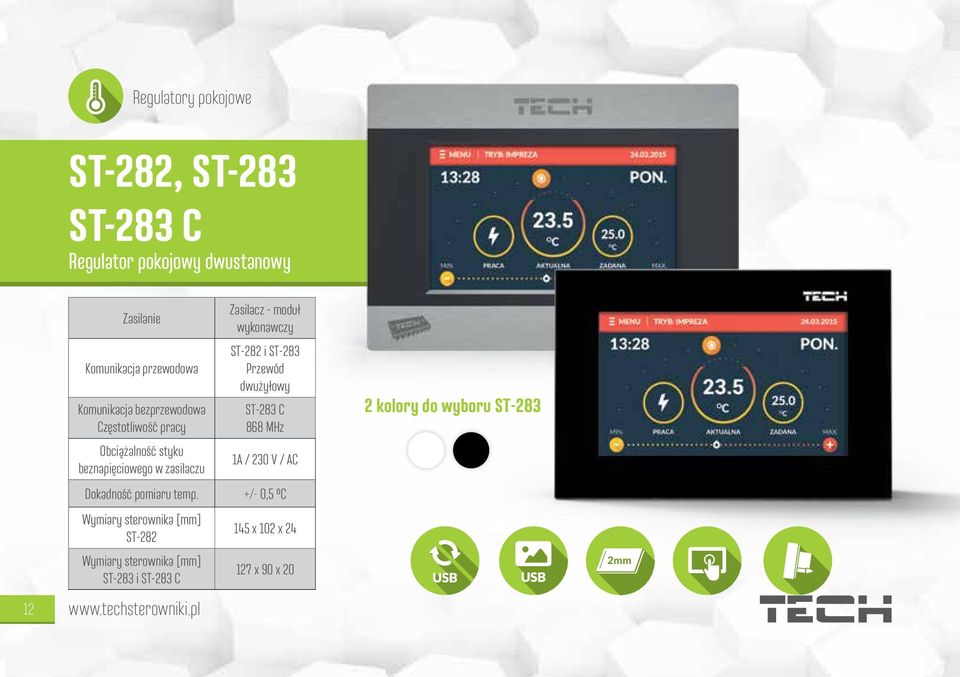 Wymiary sterownika [mm] ST-282 Wymiary sterownika [mm] ST-283 i ST-283 C www.techsterowniki.