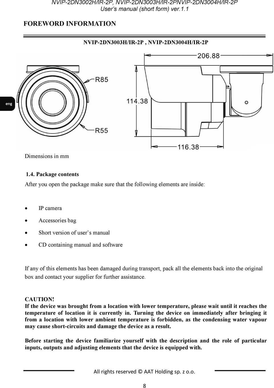 version of user s manual CD containing manual and software Dimensions in mm If 1.4.