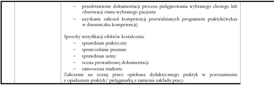 kształcenia: sprawdzian praktyczny sprawozdanie pisemne sprawdzian ustny ocena prowadzonej dokumentacji samoocena