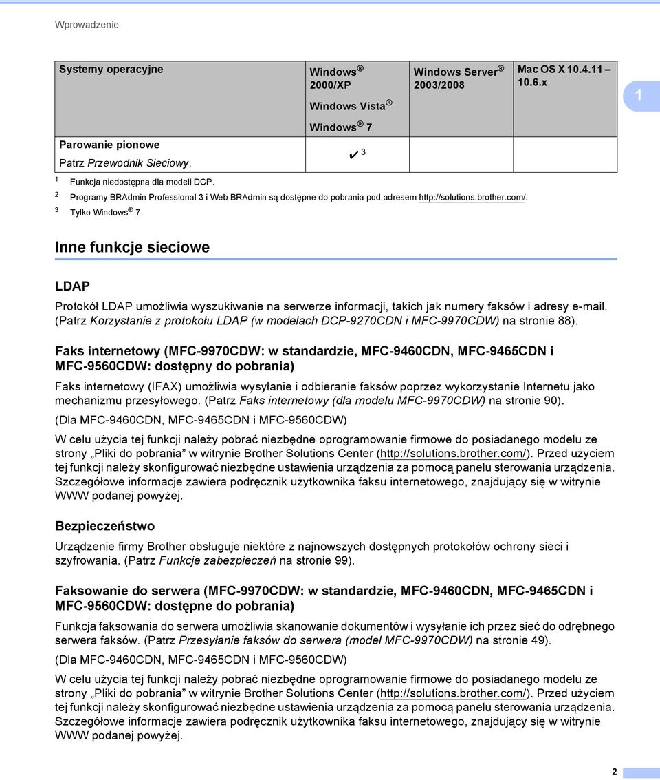 3 Tylko Windows 7 Inne funkcje sieciowe 1 LDAP 1 Protokół LDAP umożliwia wyszukiwanie na serwerze informacji, takich jak numery faksów i adresy e-mail.