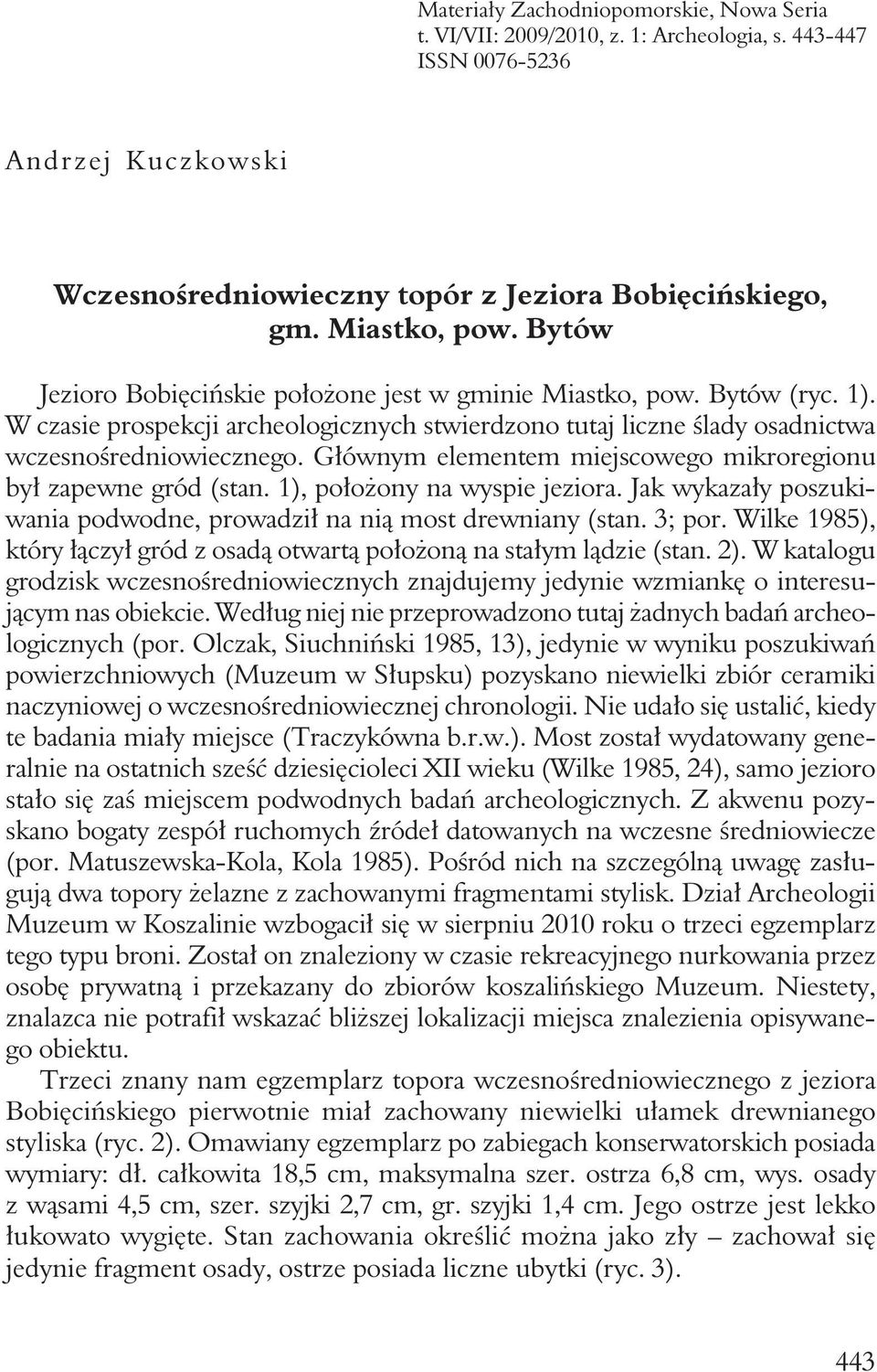 Głównym elementem miejscowego mikroregionu był zapewne gród (stan. 1), położony na wyspie jeziora. Jak wykazały poszukiwania podwodne, prowadził na nią most drewniany (stan. 3; por.