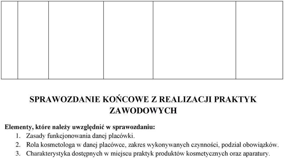 Rola kosmetologa w danej placówce, zakres wykonywanych czynności, podział