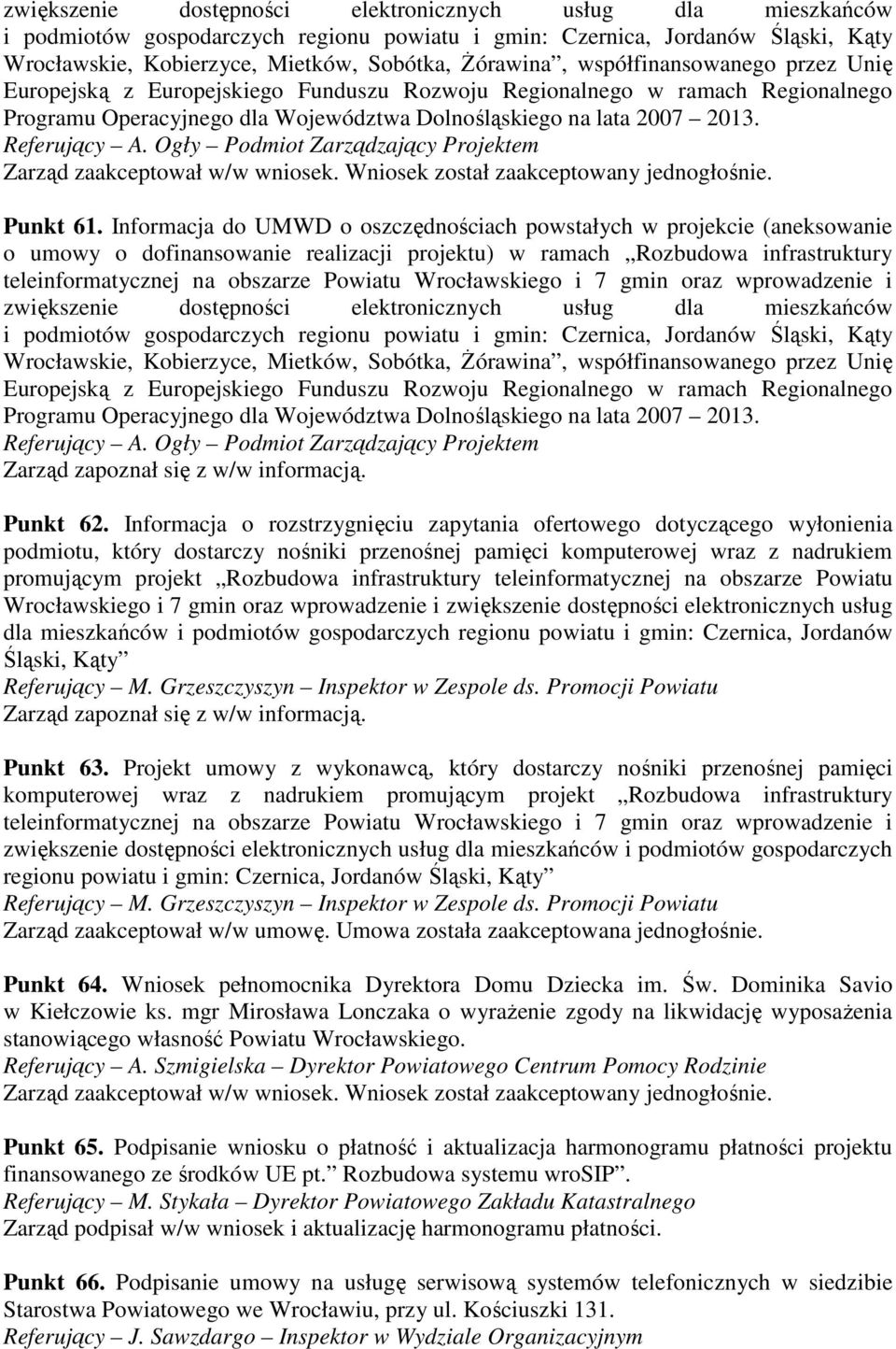 Ogły Podmiot Zarządzający Projektem Punkt 61.