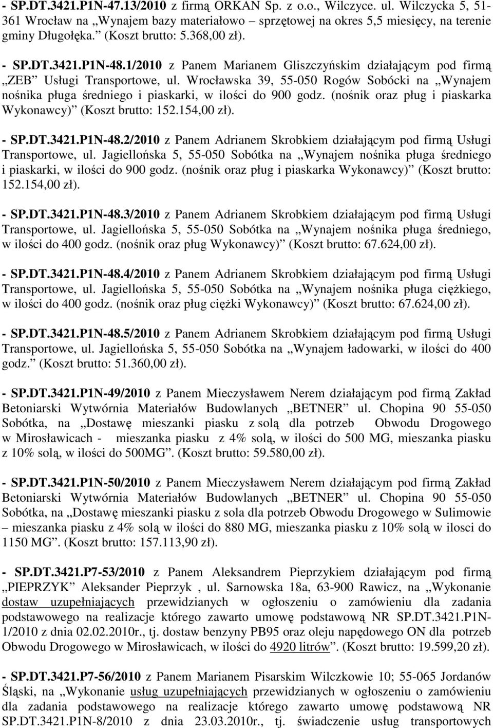 Wrocławska 39, 55-050 Rogów Sobócki na Wynajem nośnika pługa średniego i piaskarki, w ilości do 900 godz. (nośnik oraz pług i piaskarka Wykonawcy) (Koszt brutto: 152.154,00 zł). - SP.DT.3421.P1N-48.