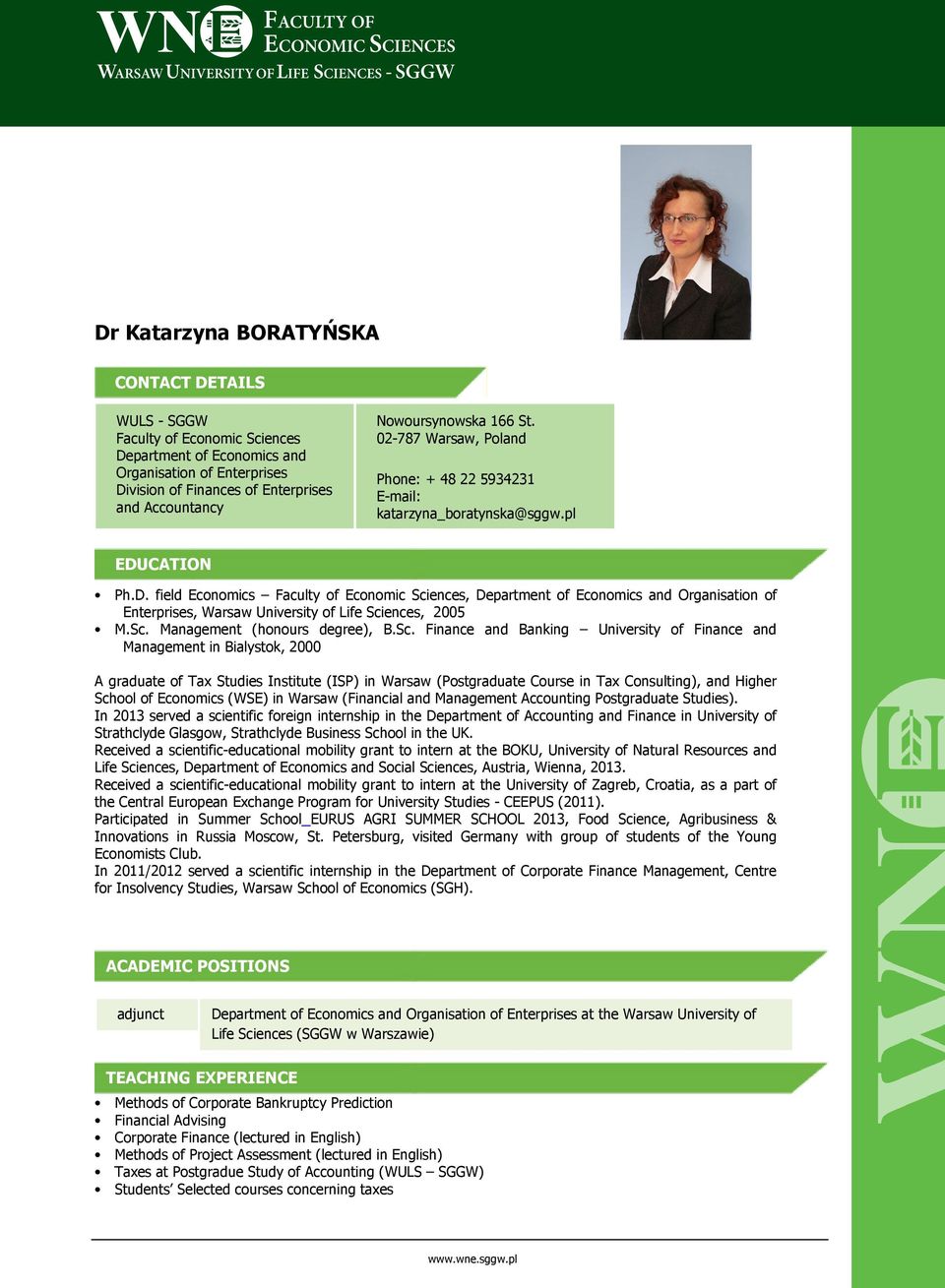 CATION Ph.D. field Economics Faculty of Economic Sci