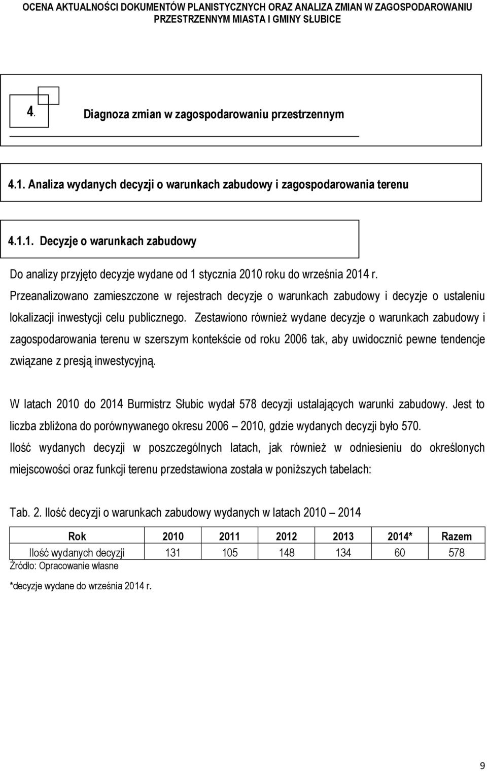 Zestawiono również wydane decyzje o warunkach zabudowy i zagospodarowania terenu w szerszym kontekście od roku 2006 tak, aby uwidocznić pewne tendencje związane z presją inwestycyjną.