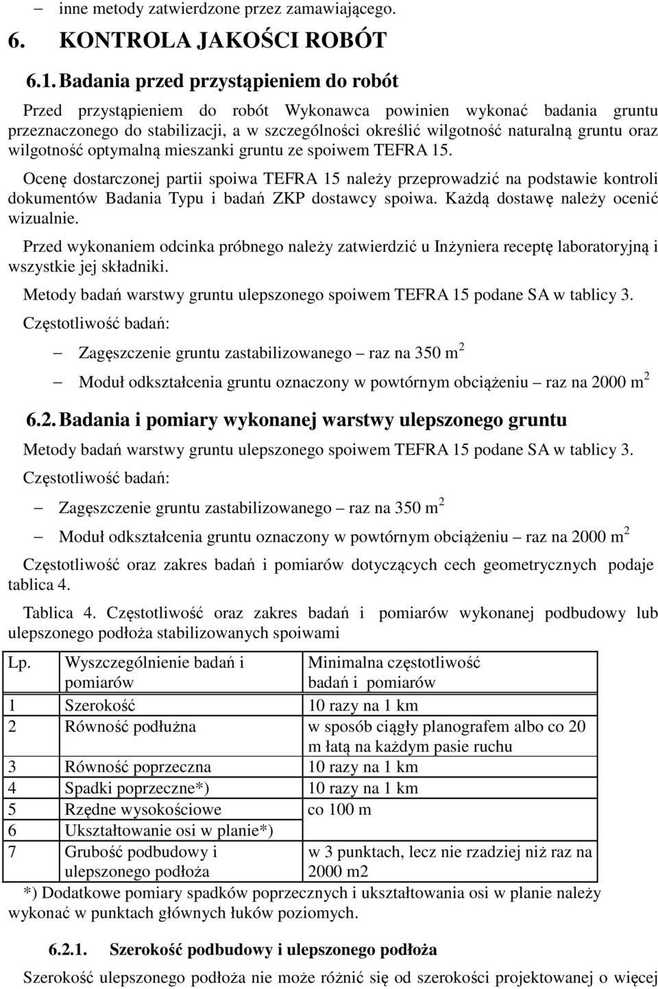 oraz wilgotność optymalną mieszanki gruntu ze spoiwem TEFRA 15.