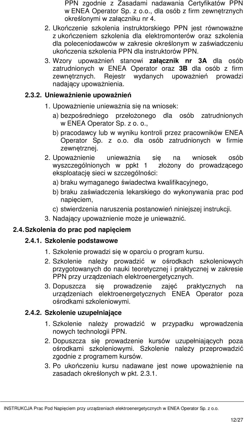 INSTRUKCJA Prac Pod Napięciem przy urządzeniach elektroenergetycznych w ENEA  Operator Sp. z o.o. - PDF Darmowe pobieranie