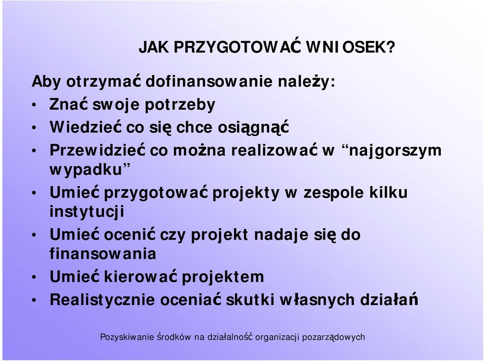 osiągnąć Przewidzieć co można realizować w najgorszym wypadku Umieć przygotować