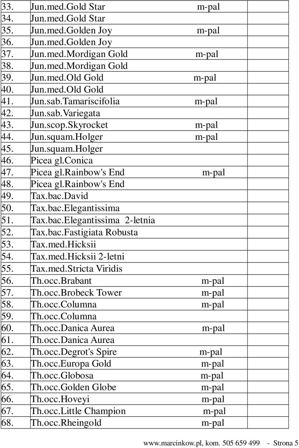 Tax.bac.David 50. Tax.bac.Elegantissima 51. Tax.bac.Elegantissima 2-letnia 52. Tax.bac.Fastigiata Robusta 53. Tax.med.Hicksii 54. Tax.med.Hicksii 2-letni 55. Tax.med.Stricta Viridis 56. Th.occ.