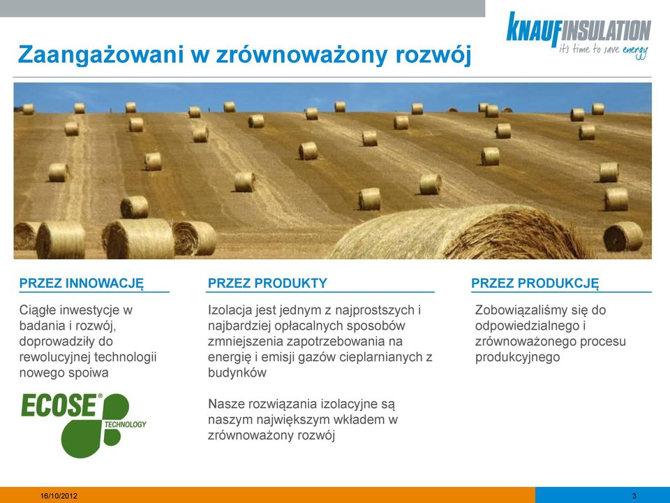 zmniejszenia zapotrzebowania na energię i emisji gazów cieplarnianych z budynków Nasze rozwiązania izolacyjne są naszym